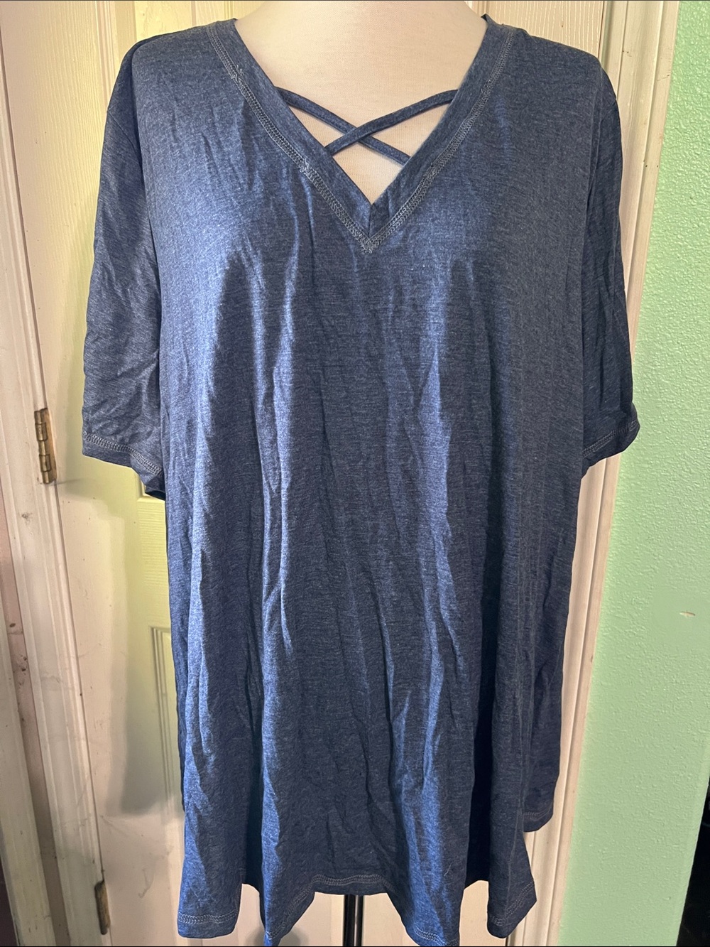 Women’s Crisscross V-Neck Tunic Tee - Navy